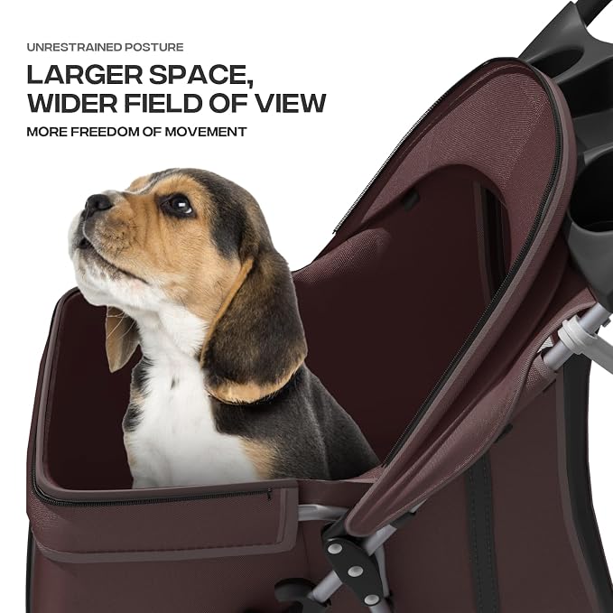 Pet Stroller for Small Dogs 10 lbs, Dog Stroller for Medium Dogs 30 lbs, Cat Strollers for 2 Cats, 3 Wheels Foldable Jogger Puppy Stroller with Storage Basket and Cup Holder, Coffee