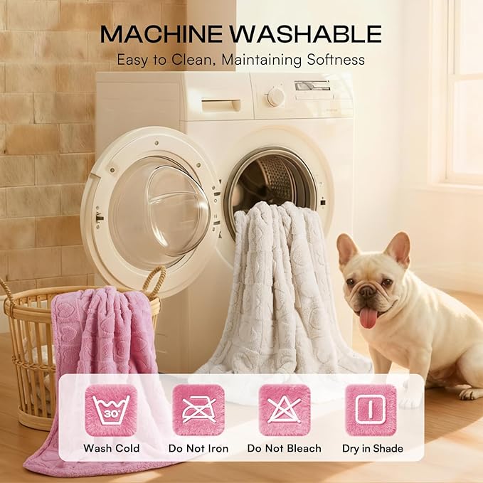 Luciphia Waterproof Dog Blanket for Medium Large Dogs Washable Bed Couch Protector Soft Fluffy 3D Heart Jacquard Pet Blanket with Sherpa Fleece Cozy Calming Throw Blankets, Beige 85x57 inch