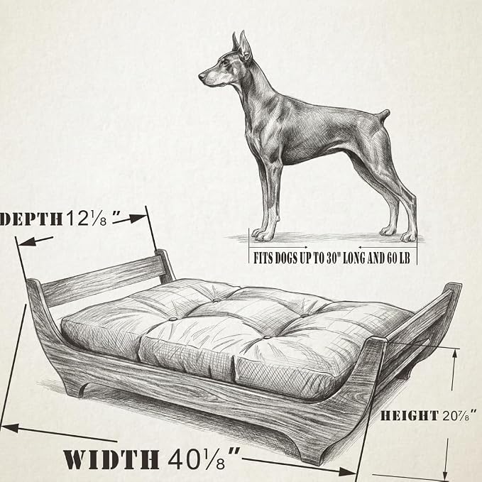 PERUGINA Wood Elevated Raised Dog Bed Frame Mat Set,WalnutPattern,60lb | Trainer Recommended DutchDesign Sturdy Attractive Dog Sofa Couch Furniture
