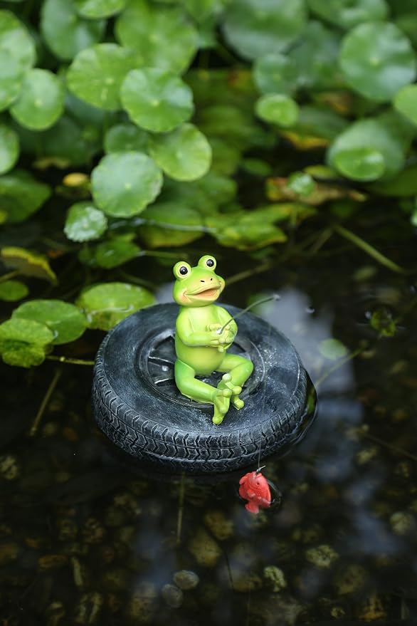 Pond Decoration, Green Resin Statue, Water Landscape Garden, Floating Decoration (Fishing for Frogs)