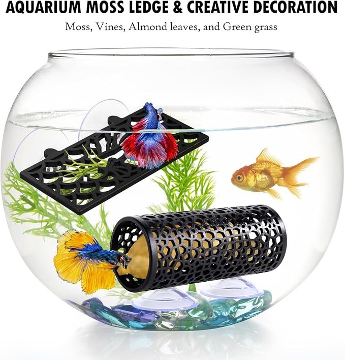 Abizoo Betta Fish Tank Accessories Decorations, Betta Tunnel Swim Tube Black Soft Edged Betta Hammock Bed, Shrimp Guppies Hideout Shelter Toys, Aquarium Moss Ledge - Perfect For Betta Tanks