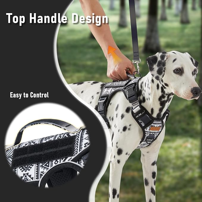 AUNZO No Pull Dog Harness for Small Dog Breeds, Anti-Escape Easy Walking Reflective Adjustable Lightweight Dog Vest with Breathable Oxford Material, Easy on Easy Off with Neck Buckle,Black Ethnic XS