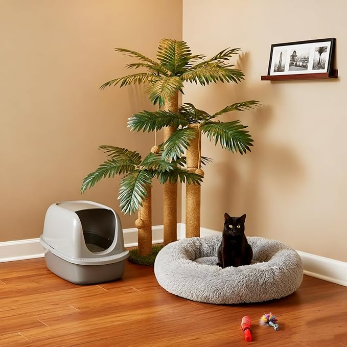 LEMONDA 31.5Inch Cat Scratching Post,Cat Scratcher Tree with 3 Scratching Poles & 2 Interactive Dangling Balls,Cats Scratching Posts for Indoor Kitten & Adult Cats