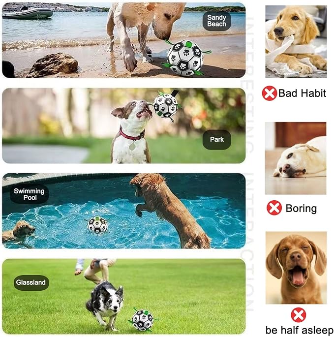 Amasiver Dog Soccer Ball Toys, 8'' World Cup Dog Soccer Ball with Straps, Dogs Birthday Gifts, Water Toy, Herding Ball, Durable Balls for Large Medium Pet, Outdoor Dog Toy (8 Inch-Large)