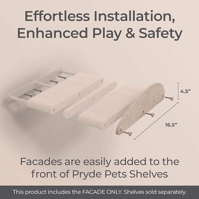 Accessory ADD-ON Long Shelf Facade Covers Compatible with Cat Wall Shelves by Pryde Pets - 100% Sustainable PET Felt - Climber Sold Seperately - Cats Perch Privacy and Safety Bumpers (Oatmeal)
