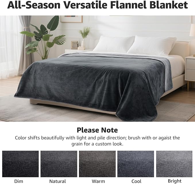 LOOBANI Waterproof Blanket for Queen Bed, Reversible Soft Flannel, 80"x90" | Waterproof Dog Blankets for Large Dogs, Spill-Proof Couch Cover for Family Movie Nights, Camping, Travel, Noise Free, Grey