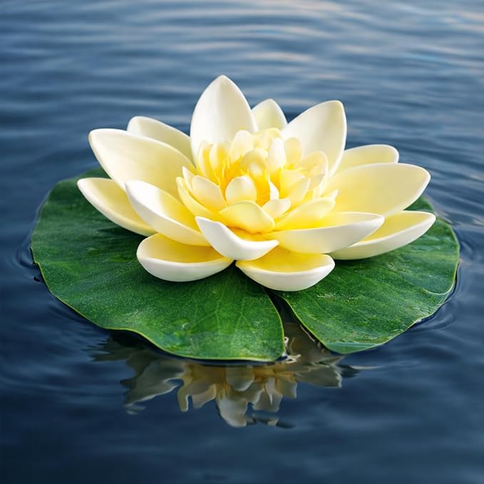 12PCS Artificial Floating Lily Pads Set, 8 Realistic Lily Pads, 2 Lotus Flowers & 2 Floating Frogs, Pond Pool Fountain Water Feature Decorations