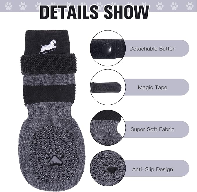 EXPAWLORER Anti Slip Dog Socks to Prevent Licking Paws,Winter Dog Boots & Paw Protectors,Dog Booties for Hardwood Floors with Grippers,Dog Shoes for Hot/Cold Pavement Small Medium Large Senior Dog