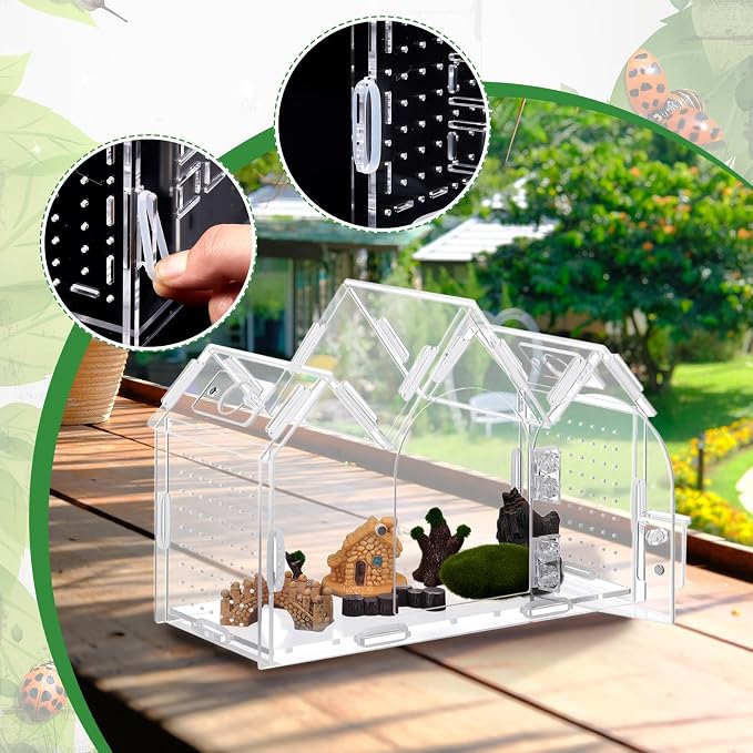Weysat Jumping Spider Enclosure 9.5" x 3.9" x 6.7" Acrylic Tarantula Enclosure Castle Style Insect Terrarium with Magnetic Door Transparent Terrarium for Reptiles, Amphibians and Spiders
