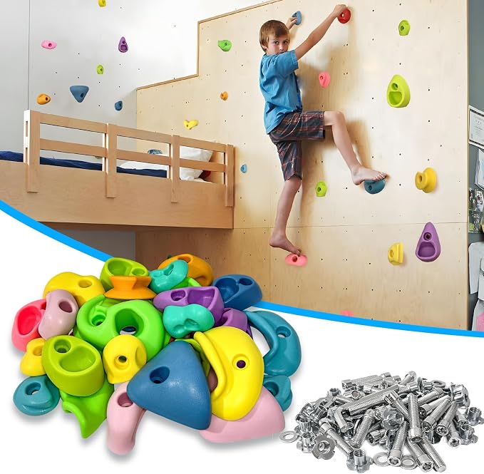 50 PCS Rock Climbing Wall for Kids,Rock Wall Climbing Holds,Adults Climbing Wall Grip Kits Holds Up to 230 lbs for Outdoor Indoor Home Playground Climbing Holds（Pastel Color）