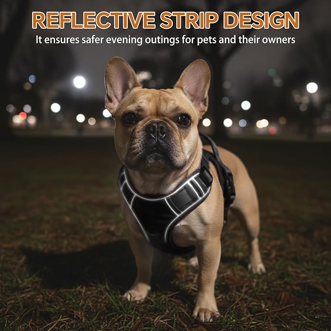 Heavy Duty Tactical Dog Harness for Small Dogs, No Pull Dog Harness with Handle & Front Clip, Reflective Soft Padded, Hook and Loop Panel, Dog Vest for Walking, Service Training, Black