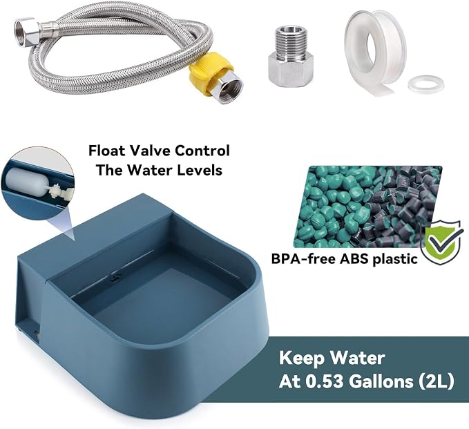 NAMSAN Outdoor Automatic Dog Water Dispenser, Large Water Bowl for All Kinds of Animals, Auto Refill Waterer for Pet Livestock, Water Trough Include 59" Anti-Bite Metal Water Pipe, Fit GHT Faucet