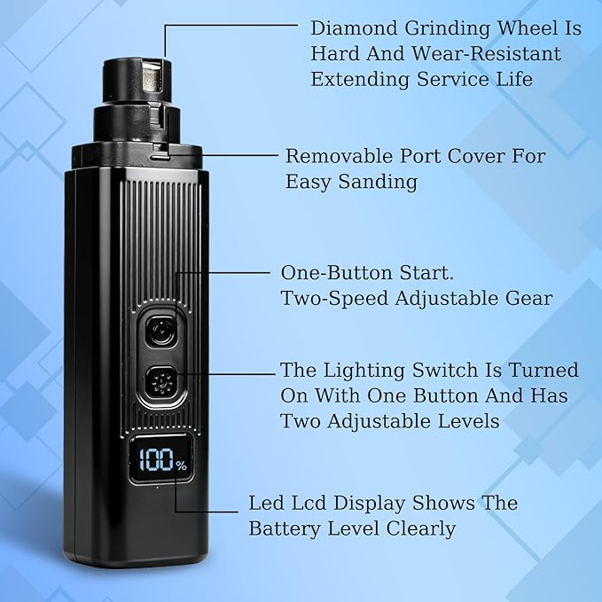 Cat Nail - Safe Cut Cat Nail Trimmer with Three Grinding Heads, Pet Nail Clippers with Light, Two Adjustable with 360° Grinding Settings, Ultra-Quiet, for All Cats ＆ Dogs (Black)