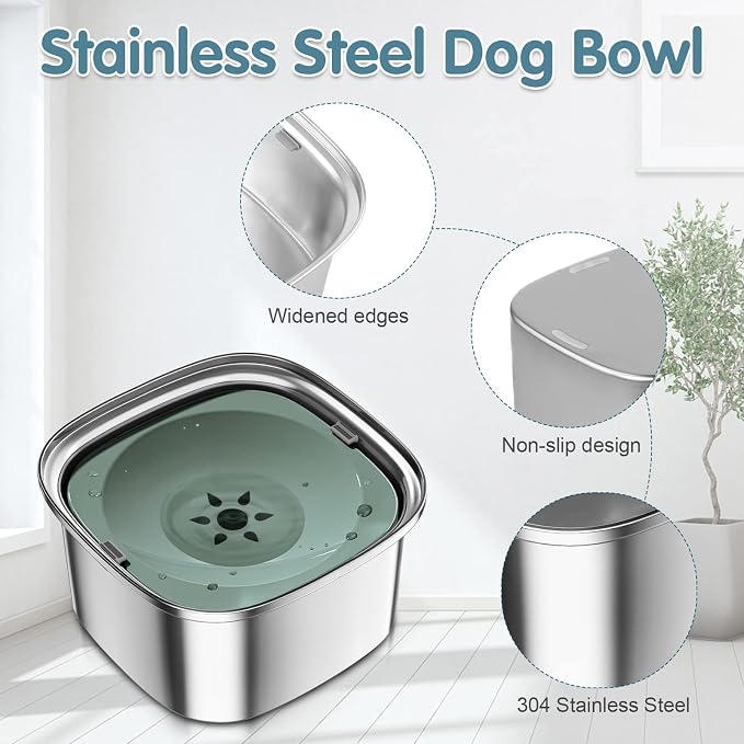 UPSKY 3L Dog Water Bowl 101oz Stainless Steel No Spill Large Capacity Dog Food Water Bowl Slow Water Feeder, Spill Proof Pet Water Dispenser Vehicle Carried Travel Water Bowls