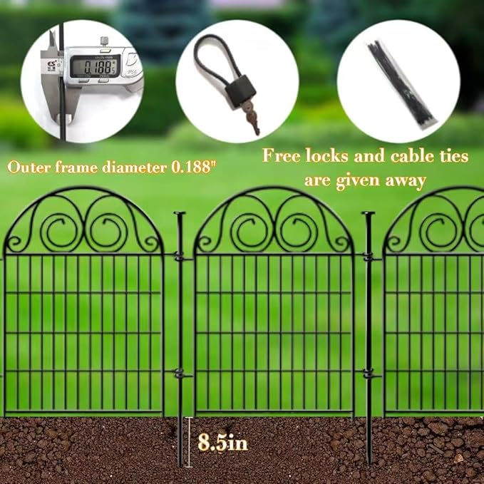 Getlay Tall Garden Fence Animal Barrier with Gate, 40 in(H) 8 Panels Garden Fences and Borders for Dogs, Dog Fence Outdoor for Yard, Total Length 17.5 Ft Metal Temporary Fencing│Patented