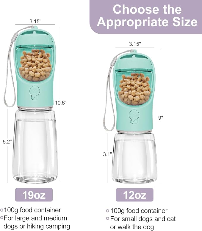 Dog Water Bottle, Portable Water Bottle with Food Container for Dogs Cat Pet Hiking Walking Travel Camping, Leak-Proof Dog Water Bowl Dispenser with Feeder Function Puppy Essentials