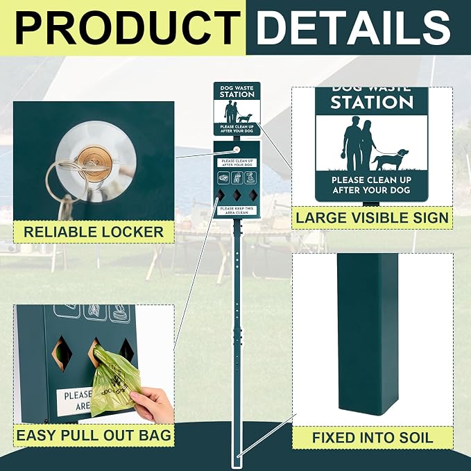 Qinyoung Dog Waste Station with Bags Galvanized Steel Outdoor Pet Bin Dispenser Reflective Sign Rust Proof System for Backyard Commercial Park(2 Pack)