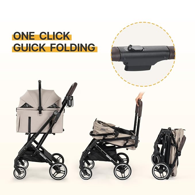 X2 Pet Stroller, Dog Cat Stroller for Small Pets with Detachable Carrier, Lightweight Foldable Cat Carrier Dog Car Seat for Puppy Doggy up to 44lbs, Canopy and Waterproof Pad, Camel