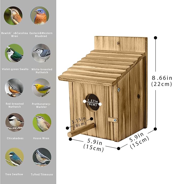 Wood Bird Houses for Outside with Pole Wooden Bird House for Finch Bluebird Cardinals Hanging Birdhouse Clearance Garden Country Cottages