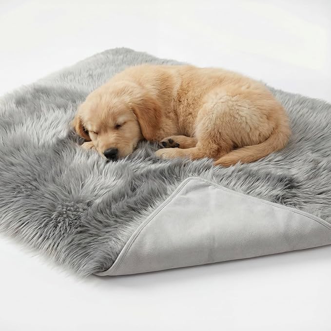 Waterproof Dog Blanket for Small, Medium & Large Dogs – Faux Fur Pet Throw for Couch, Sofa, Bed & Car – Soft, Washable, Stain-Resistant, Durable Cover – Grey – 40" x 30"