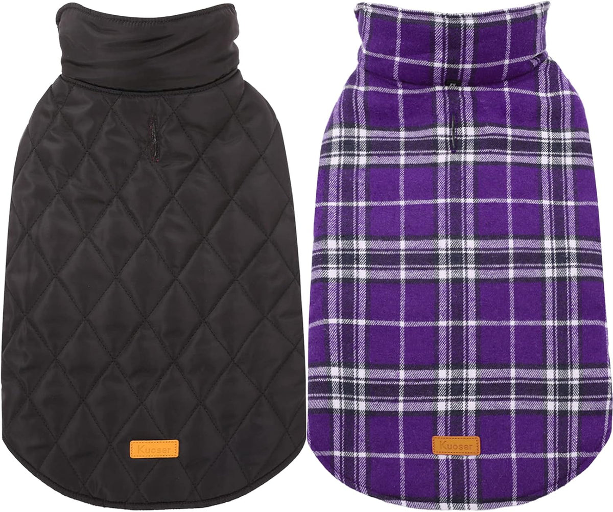 Kuoser Waterproof Dog Coat, Reversible Dog Jacket for Small Dogs, Adjustable Durable Doggie Winter Coat Warm Cozy Puppy Cold Weather Apparel from Small to Large Breed, Purple S