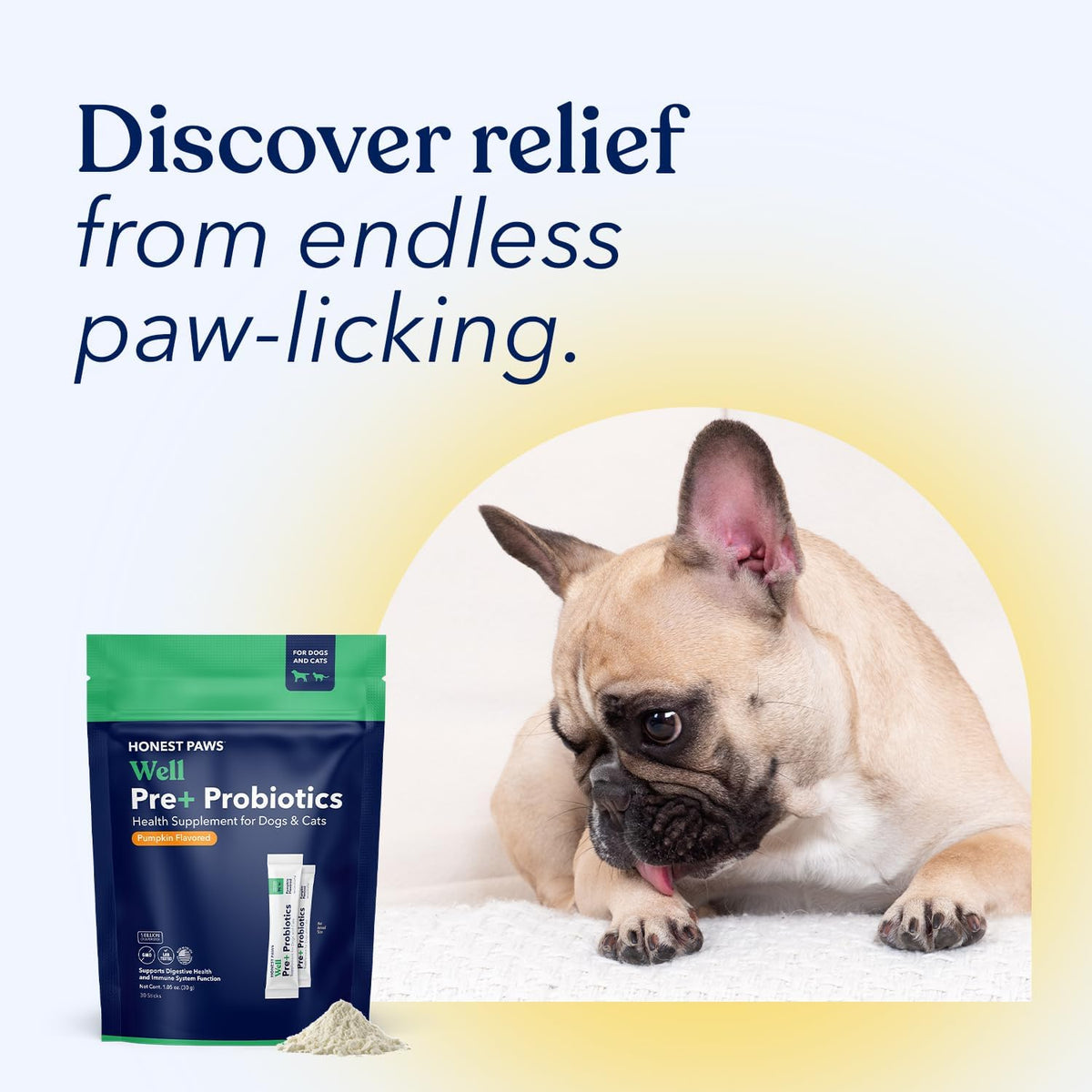 Honest Paws Probiotics for Dogs - Dog Digestion Gut Health Probiotic Powder with Prebiotic Made in The USA, Digestive and Immune Support - Digestive Enzymes with Pumpkin Flavor (30 Sticks)