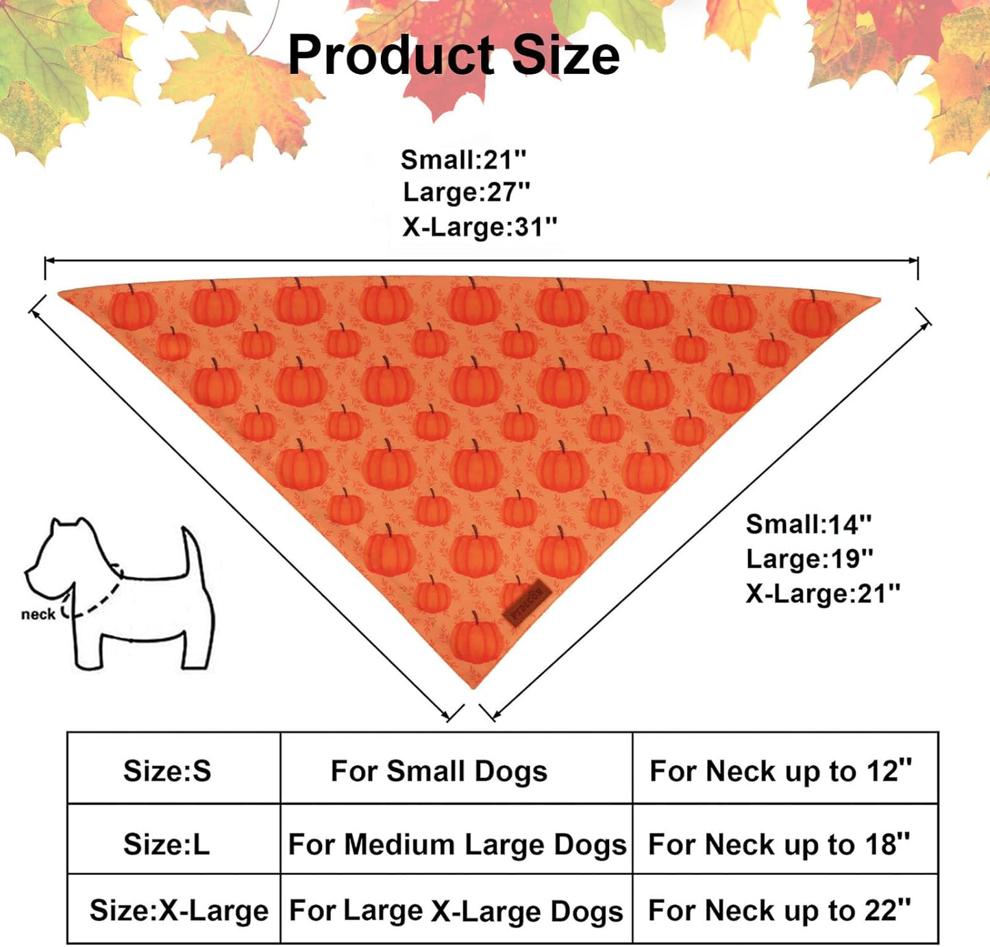 PTDECOR Thanksgiving Fall Dog Bandanas, Orange White Reversible Holiday Pet Scarf, Happy Thanksgiving Pumpkin Triangle Thanksgiving Bandanas for Medium Large Dogs Pets (Large)