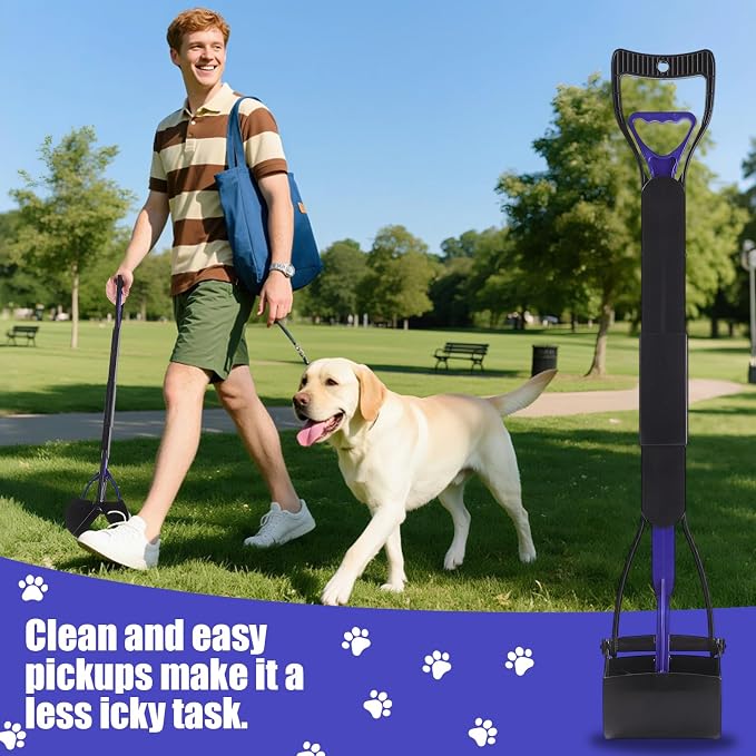 32'' Pooper Scooper for Large Small Dogs Heavy Duty, Long Handle Poop Scoop for Yard, Grass, Gravel, Dog Poop Grabber with High Strength Material and Durable Spring(Blue)