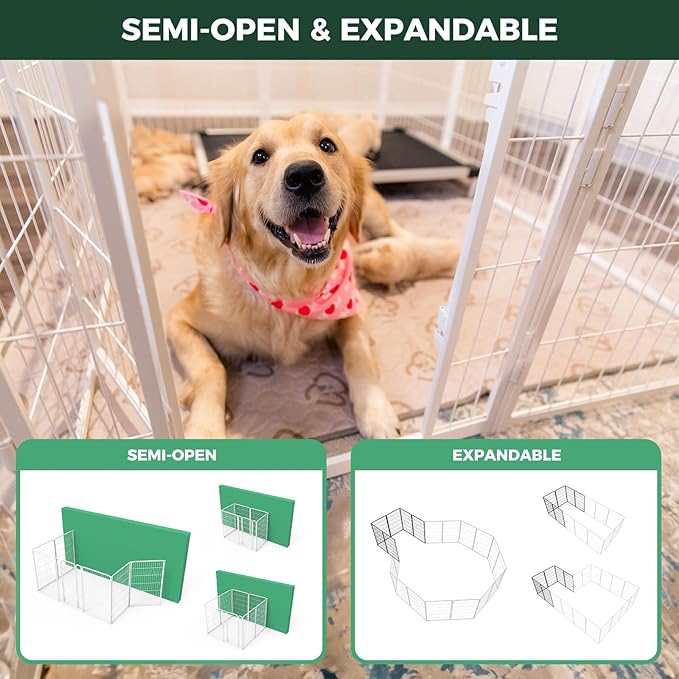 FXW Homeplus Unleashed Indoor Dog Playpen - Stress-Free and Safe Play, Heavy Duty 45 Inch 24 Panels Dog Pen for Medium and Large Dogs, White│Patented