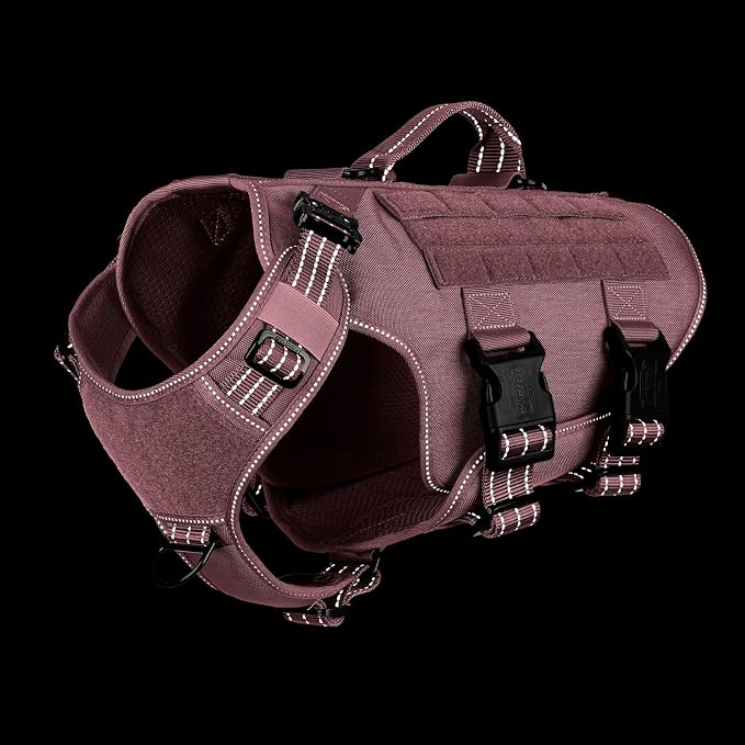 ICEFANG No Pull Tactical Dog Harness for Medium Dogs,Adjustable Dog Vest | Control Handle,MOLLE Panel,Front Hook,3 Leash Clips,Soft Padded,for walking training,Pink,Medium