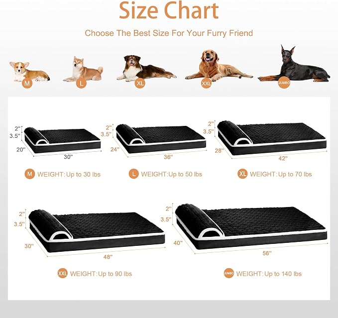 Orthopedic Medium Dog Bed Pillow Pet Sofa Bed 30''X20'' Black | Egg-Crate Foam Pet Couch Medium Size Dog, Waterproof Removable Washable Cover,Furry Puppy Crate Mat With Nonskid Bottom