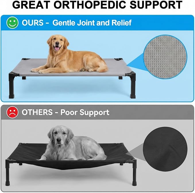 Elevated Dog Bed Raised Cooling Dog Cot for Large Dogs, Portable Indoor & Outdoor Pet Bed with No-Slip Feets Breathable Mesh Pet Bed for Camping Outdoor