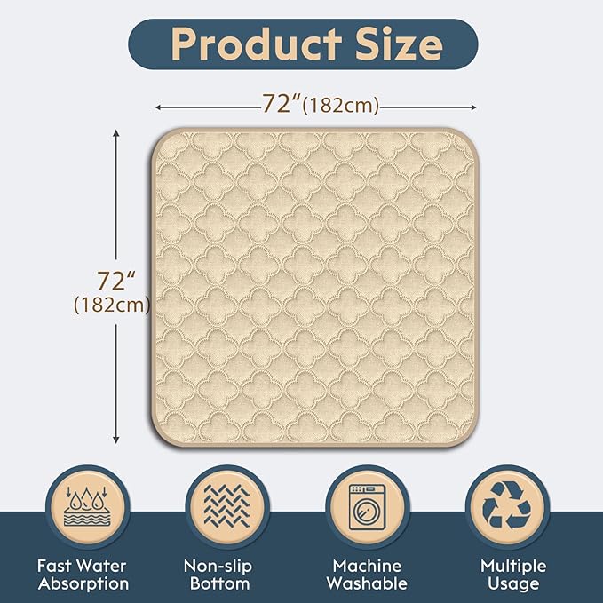 Washable Pee Pads for Dogs - 1 Pack Reusable Pee Pads，Waterproof Puppy Pads，Pet Training Pads，Super Absorbent with Dog Paw Shape Non-Slip Backing (Cream, 72" X 72" - 1 Pack)