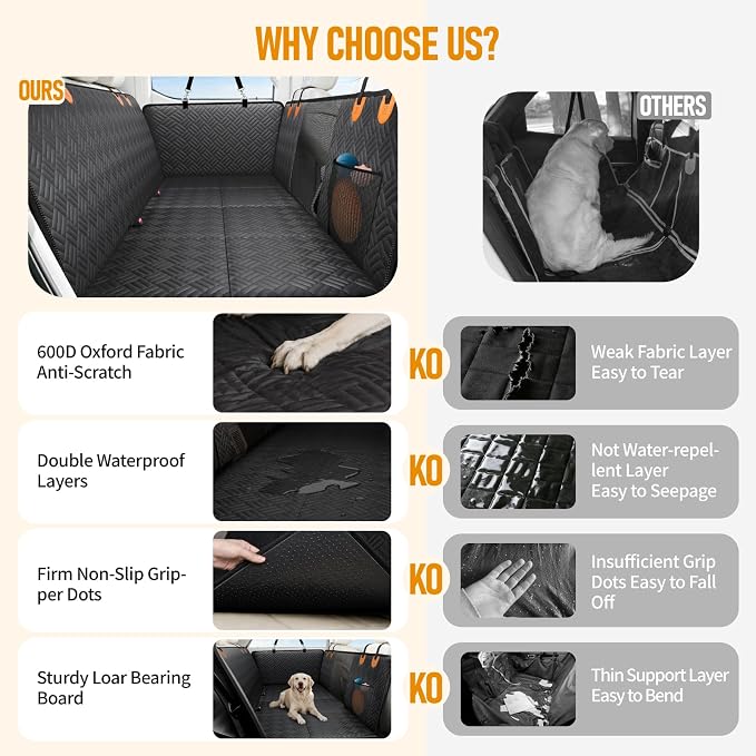PROZAR Dog Car Seat Cover for Back Seat, Hard Bottom Back Seat Extender, Back Seat Pet Cover for Dogs - Supports 400lbs, Waterproof Heavy Duty Scratch Dog Hammock for Midsize SUVs & Trucks, 56in