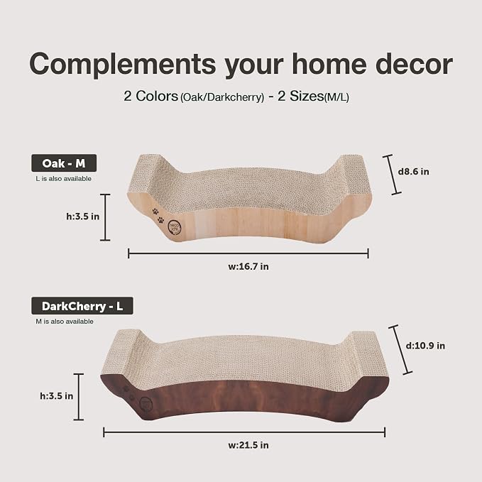 Necoichi Cardboard Cat Scratcher Couch for Indoor Cats - Cat Scratching Board, Horizontal Cat Scratch Pad Lounger with Reversible Usability and Extra Comfort for Lounge, Curved (17" Regular, Oak)