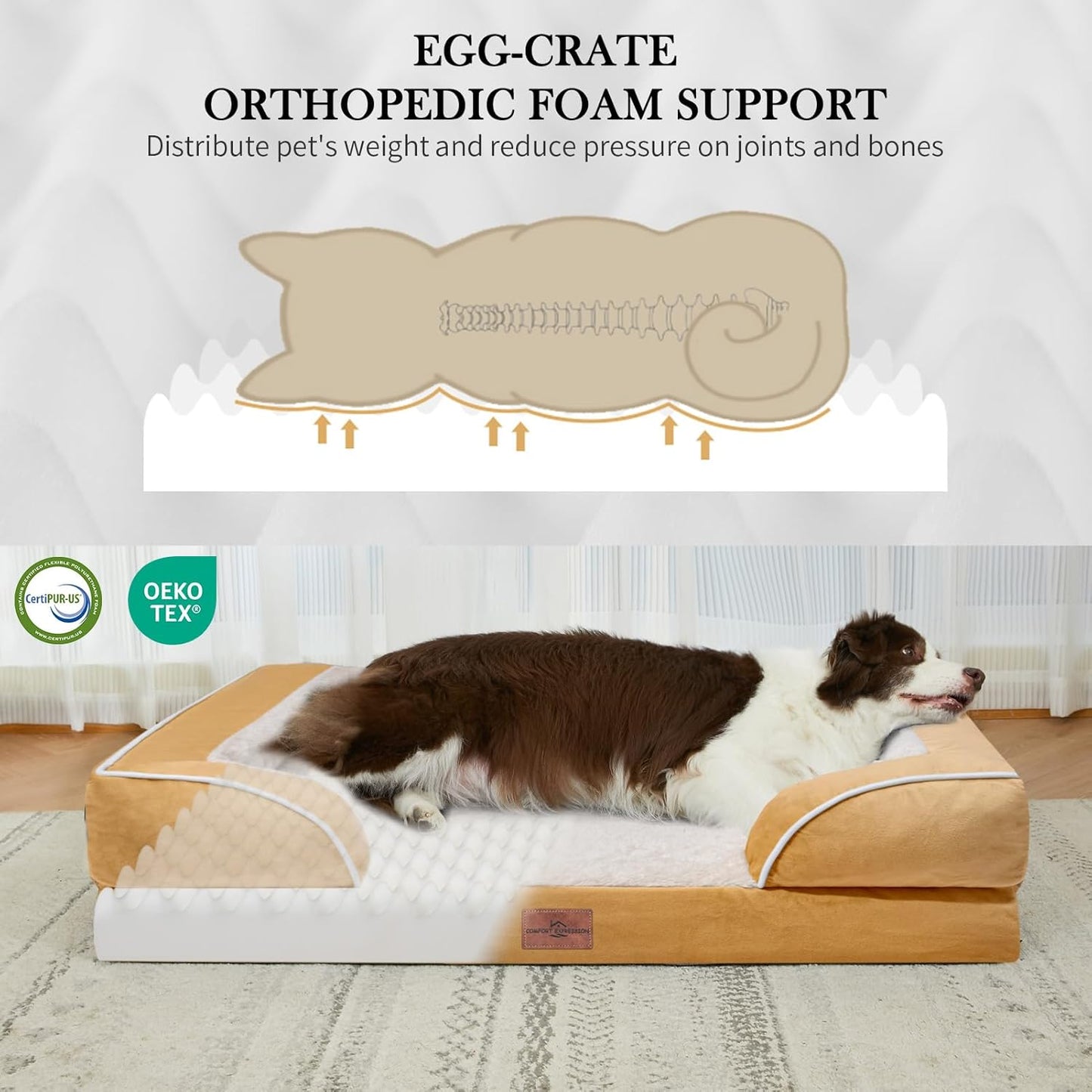 Comfort Expression Medium Dog Beds Waterproof Orthopedic Foam Dog Sofa Beds for Medium Large Dogs Comfy Pet Bed with Washable Removable Cover & Non-Slip Bottom(Medium,Khaki)
