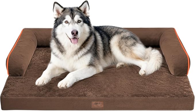 Orthopedic Waterproof Dog Bed with Bolster for Extra Large Size Dogs | Pillow Support for Neck Relief, Egg Crate Foam, Waterproof Liner, Anti-Slip Bottom, Removable Bolster Cover, 48 x 33 Inch