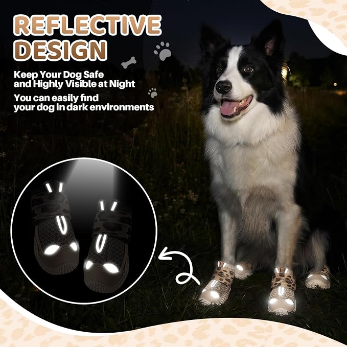 SlowTon Dog Shoes for Large Small Medium Dogs - Breathable Dog Boots for Summer Hot Pavement, Paw Protector for Outdoor Walking Winter Snow, Anti-Slip Rubber Dog Booties for Hardwood Floor (LP BG, 4)