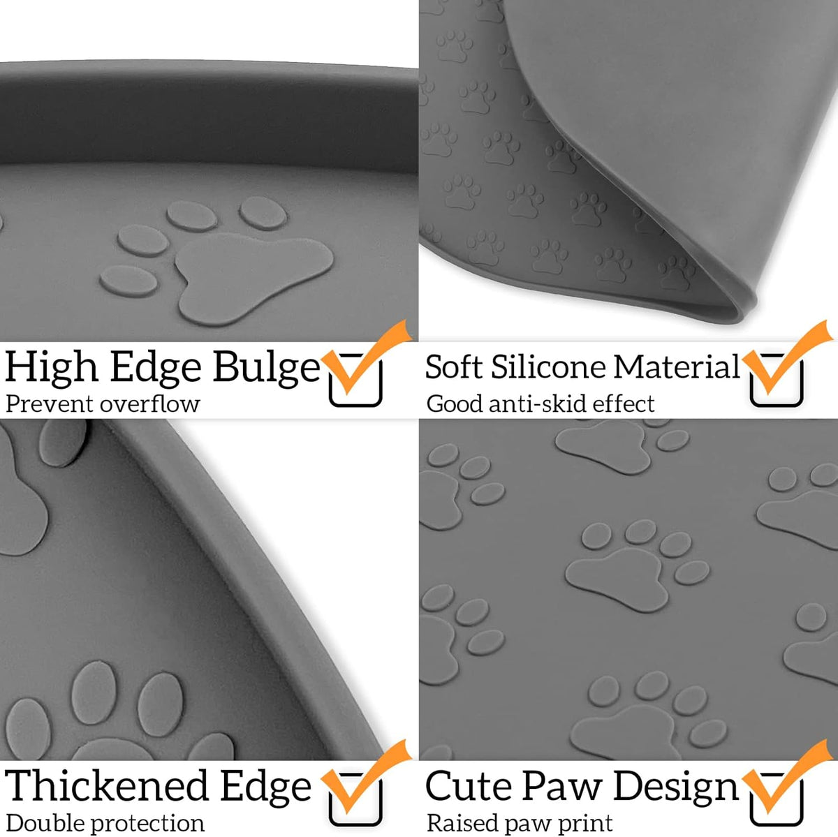 KPWACD Pet Placemat for Dog and Cat, Anti-Slip Waterproof Dogs Feeding Bowl Mat Prevent Food and Water Overflow, Silicone Puppy Dish Mats Suitable for Small Medium Big Pets, Grey, 24" * 16"