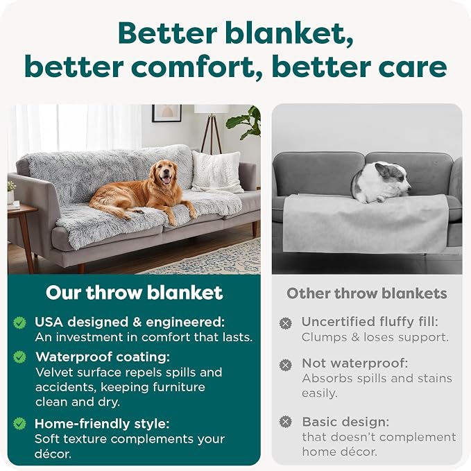 Furhaven Waterproof Throw Blanket for Dogs & Indoor Cats, Washable - Shaggy Plush Calming Long Faux Fur & Velvet Dog Blanket - Taupe, Medium