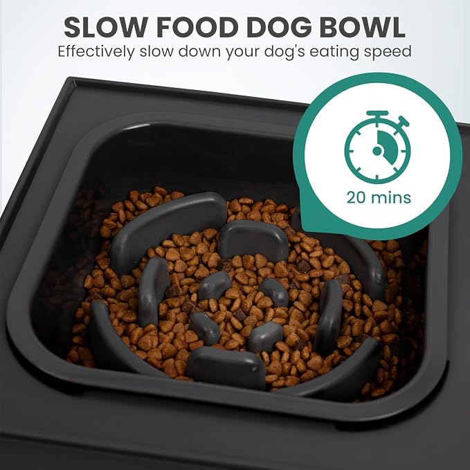 Elevated Dog Bowls, with Slow Feeder Bowl and Stainless Steel Dog Food Bowl, Raised Dog Bowls Adjusts to 5 Heights (3.15", 8.66", 9.84",11.02", 12.2") for Small Medium and Large Dogs