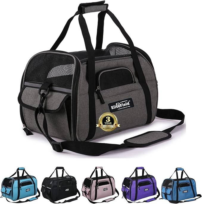 EliteField Soft Sided Pet Carrier (3 Year Warranty, Airline Approved), Multiple Sizes and Colors Available (17" L x 9" W x 12" H, Charcoal Gray)
