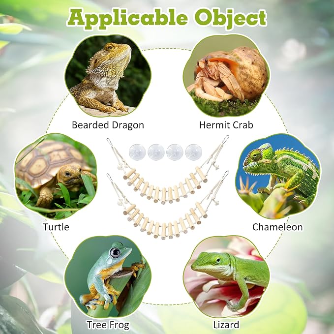 VCEPJH Reptile Bridge Leopard Gecko Climbing Ladder Wooden Basking Lounger Reptile Tank Accessories for Crested Gecko Bearded Dragon Hermit Crab Turtle Chameleon Lizard Tree Frog (2 Pcs)
