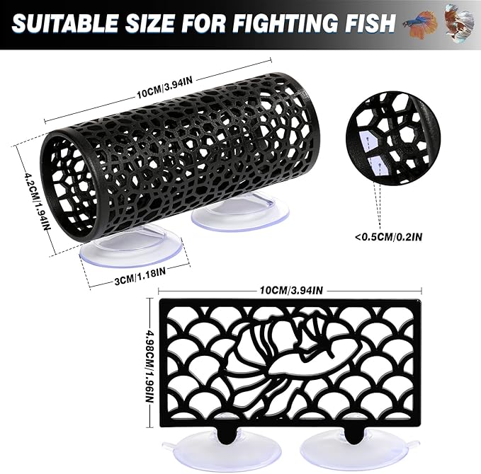 Abizoo Betta Fish Tank Accessories Decorations, Betta Tunnel Swim Tube Black Soft Edged Betta Hammock Bed, Shrimp Guppies Hideout Shelter Toys, Aquarium Moss Ledge - Perfect For Betta Tanks