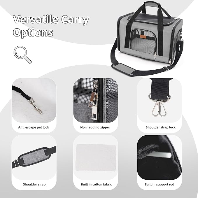 ROYPET Cat Carrier,Portable Pet Carrier Bag for Cats and Small Dogs,Foldable Soft-Sided and Scratch-Proof mesh Cat Bag Pet Carriers,Airline Approved Pet Carrier,Pet Travel Carrier Up to 15 Lbs,Grey