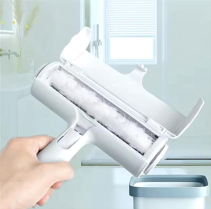 Reusable Pet Hair Remover Roller – Dog & Cat Fur Lint Cleaner for Sofa, Carpet, Bed & Car Seats – No Adhesive Required (White/Grey)