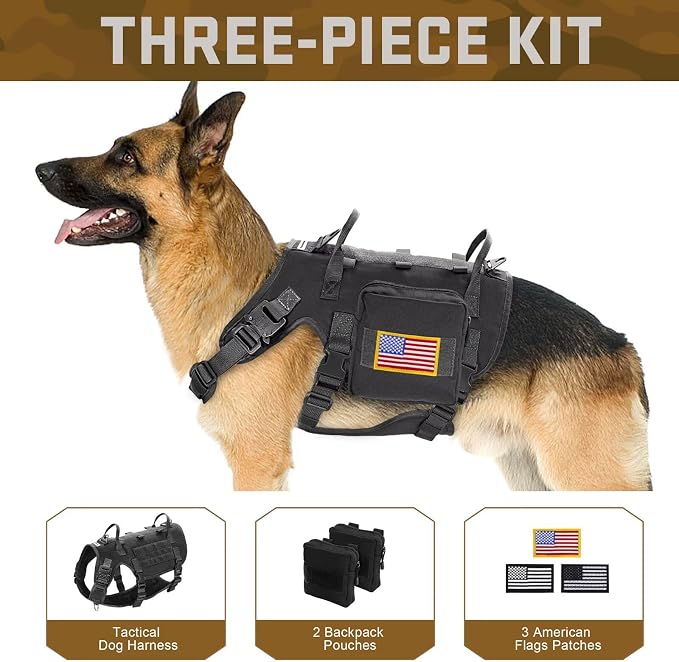 Forestpaw Tactical Dog Harness Pouches and Patches Set,S,Black | Adjustable Fits 17-25" Chest,20-35 lbs,No Pull Military Style Service Dog Vest for Daily Walking Training,Medium Dogs