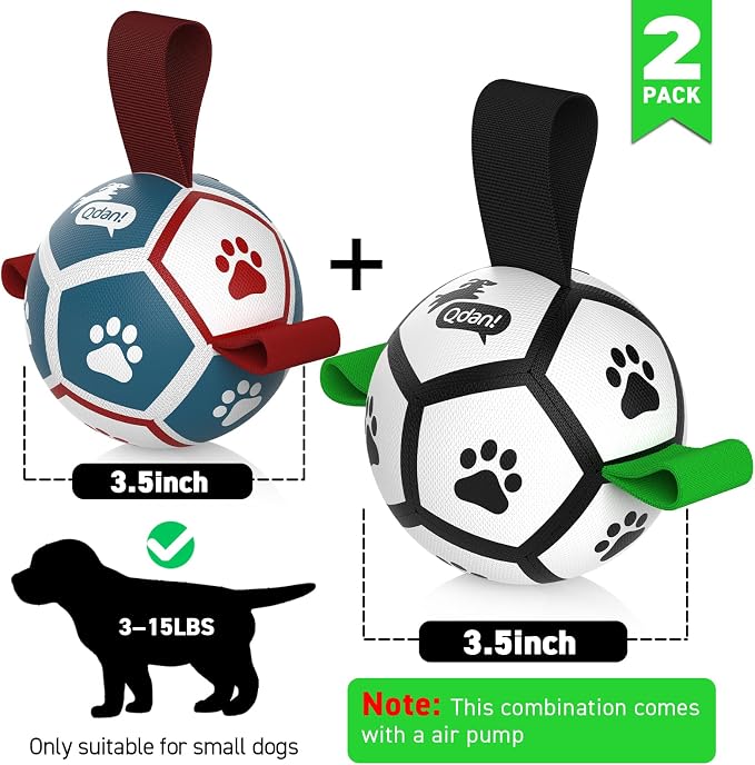 QDAN 2 Pack Small Dog Toys, 3.5 Inch Puppy Balls, Dog Balls with Straps for Small Breed, Soccer Ball for Dogs, Puppy Toys, Dog Birthday Gift