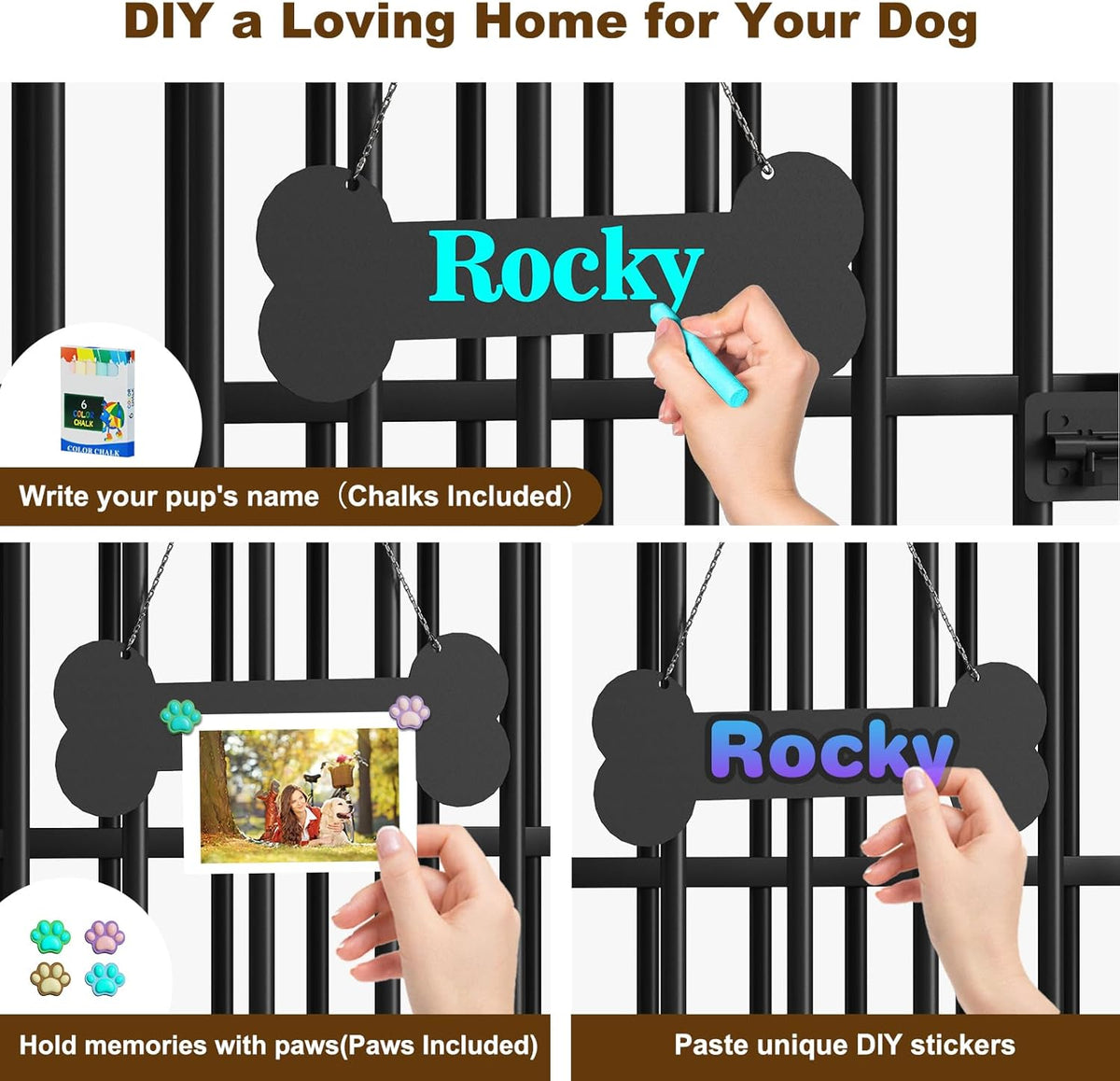 Easycom 31" Dog Crate Furniture Foldable, No Assembly Decorative Dog Kennel Indoor, Dog Crates for Medium Dogs, Wooden Dog Cage with Adjustable Bowls and Name Tag, End Table, Rustic Brown