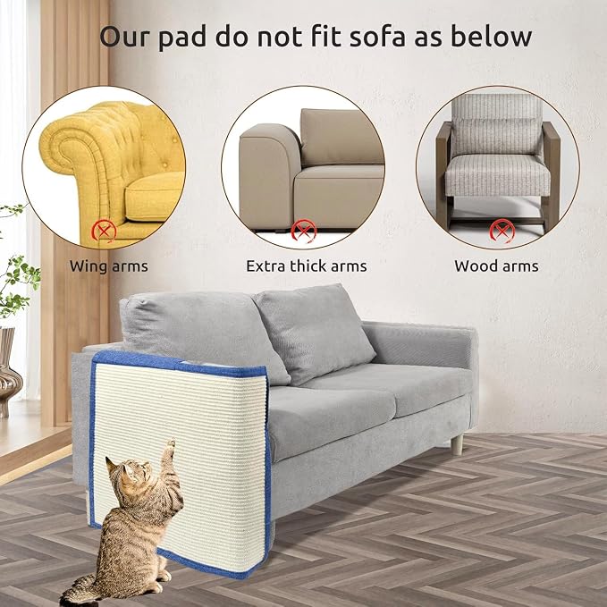 Cat Scratch Furniture Protector with Natural Sisal for Protecting Couch Sofa Chair Furniture,Couch Cat Scratch Protector 23.6" W*19.7" H (Dark Blue, Right Hand)